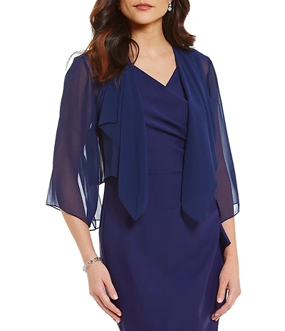 Alex Evenings Sheer Chiffon Split 3/4 Sleeve Handkerchief Hem Bolero