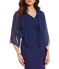 Alex Evenings Sheer Chiffon Split 3/4 Sleeve Handkerchief Hem Bolero