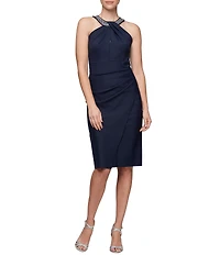 Alex Evenings Contour Collection SmoothFit Fabric Embellished Halter Neck Sleeveless Dress