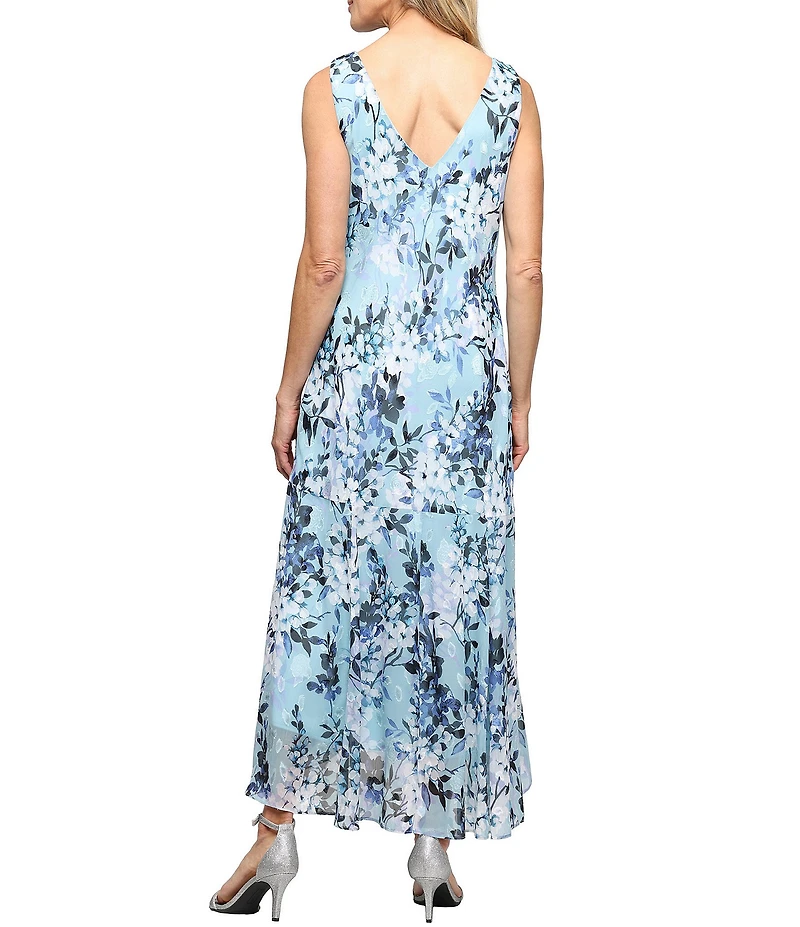 Alex Evenings Cowl Neck Floral Print Burnout Chiffon Dress