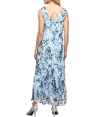 Alex Evenings Cowl Neck Floral Print Burnout Chiffon Dress