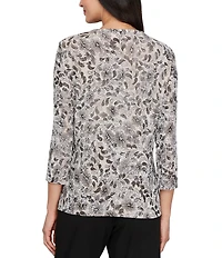 Alex Evenings Crew Neck 3/4 Sleeve Glitter Slinky Printed Twinset