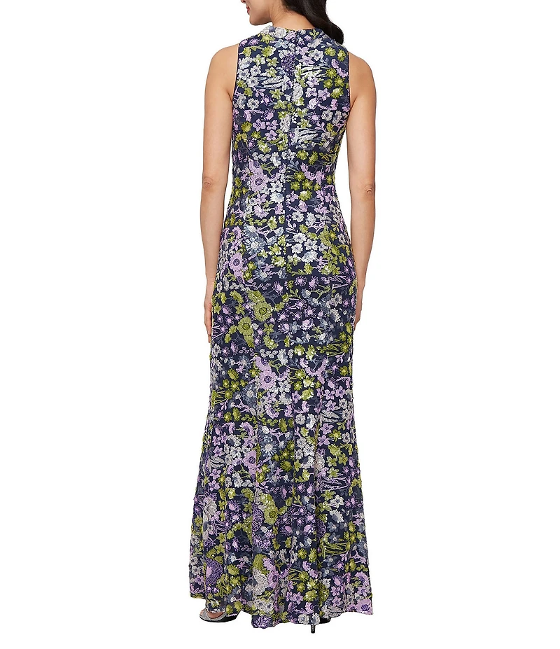 Alex Evenings Crew Neck Sleeveless Floral Sequin Sheath Dress