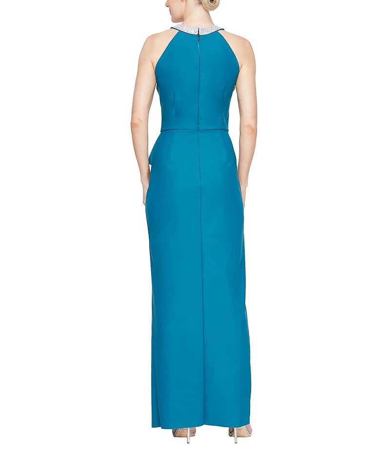 Alex Evenings Embellished Halter Neck Sleeveless Cascade Ruffle Sheath Dress