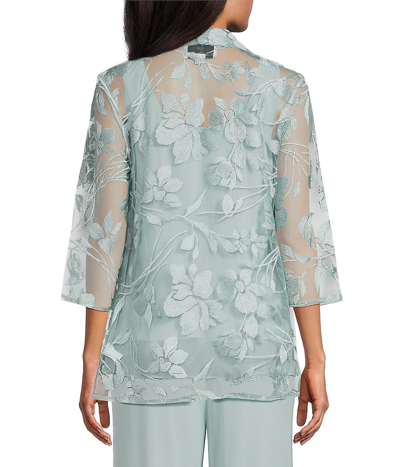 Alex Evenings Embroidered 3/4 Sleeve Chiffon Twinset