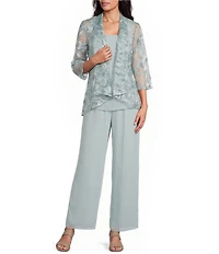 Alex Evenings Embroidered 3/4 Sleeve Chiffon Twinset