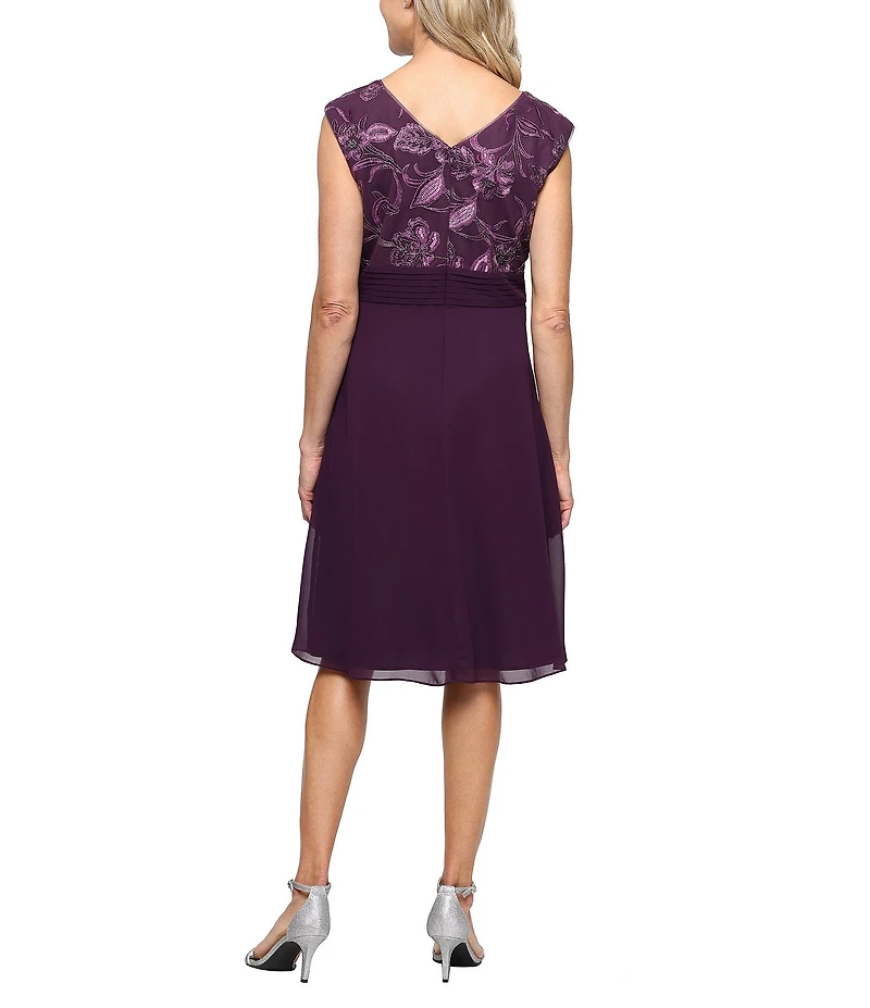 Alex Evenings Embroidered Bodice Chiffon A-Line Dress