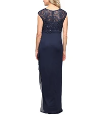 Alex Evenings Embroidered Bodice Square Neck Side Slit Long Dress