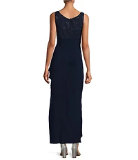 Alex Evenings Embroidered Floral Lace 2-Piece Scoop Neck 3/4 Sleeve Slit 2-Piece Jacket Dress