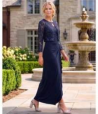 Alex Evenings Embroidered Floral Lace 2-Piece Scoop Neck 3/4 Sleeve Slit 2-Piece Jacket Dress