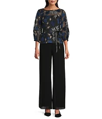 Alex Evenings Floral Embroidered Stretch Tulle Bubble Hem Sleeve Blouse
