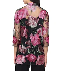Alex Evenings Floral Embroidered Tulle Jacket Solid Scoop Neck Jersey Tank Twinset