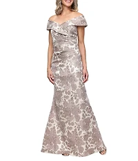 Alex Evenings Floral Jacquard Off The Shoulder Neck Sleeveless Mermaid Gown
