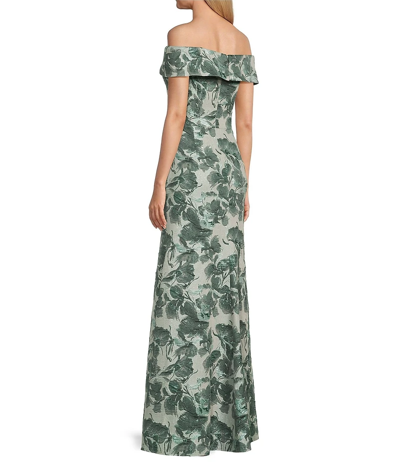 Alex Evenings Floral Metallic Print Jacquard Off The Shoulder Gown