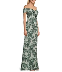 Alex Evenings Floral Metallic Print Jacquard Off The Shoulder Gown