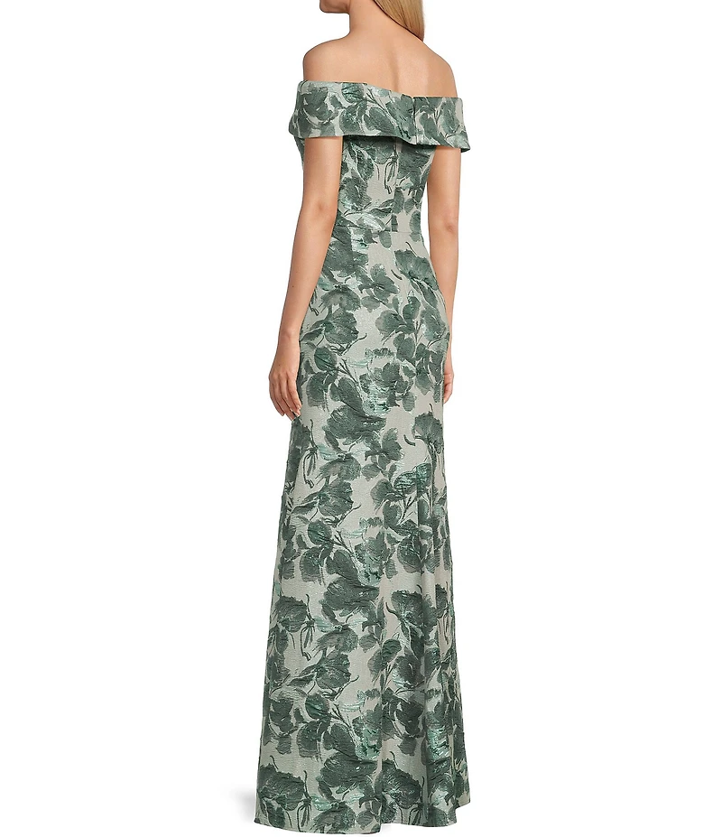 Alex Evenings Floral Metallic Print Jacquard Off The Shoulder Gown
