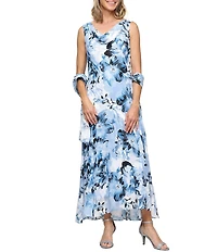 Alex Evenings Floral Print Burnout Chiffon Tulip Overlay High Low Hem Dress
