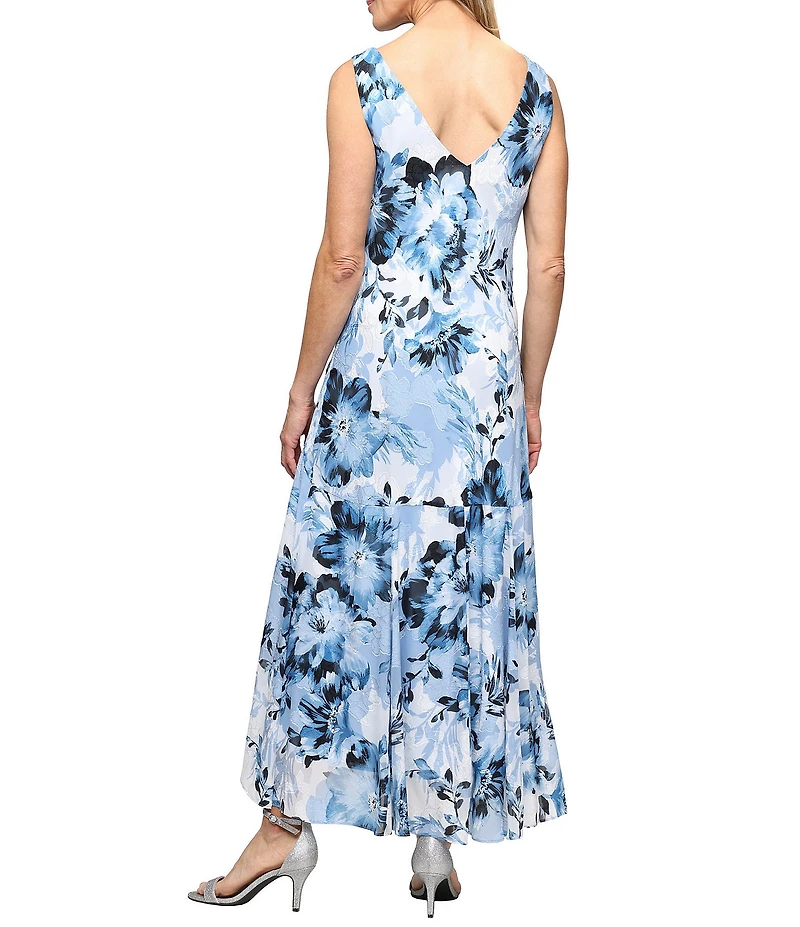 Alex Evenings Floral Print Burnout Chiffon Tulip Overlay High Low Hem Dress