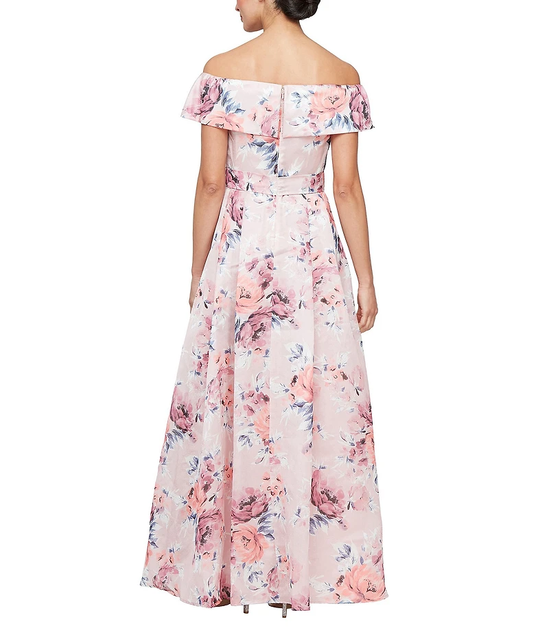 Alex Evenings Floral Print Off-The-Shoulder Organza Ball Gown
