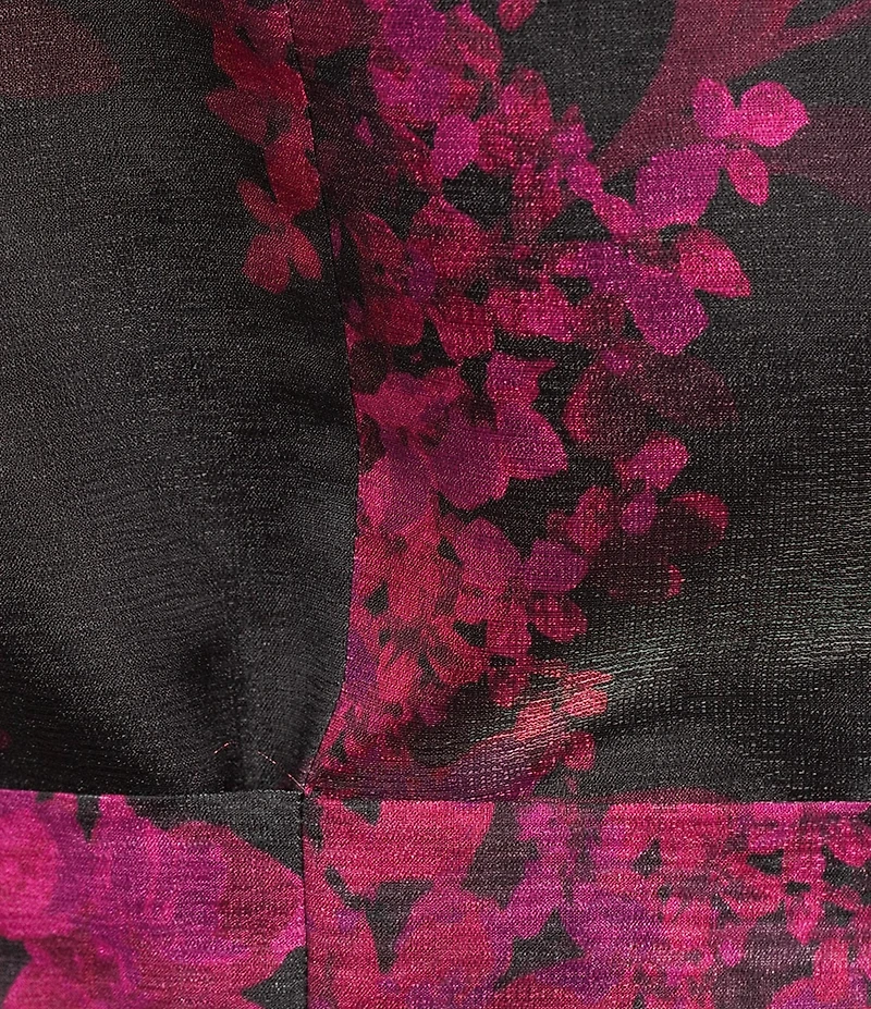 Alex Evenings Floral Print Organza Button Front Tie Waist 3/4 Sleeve Blouse