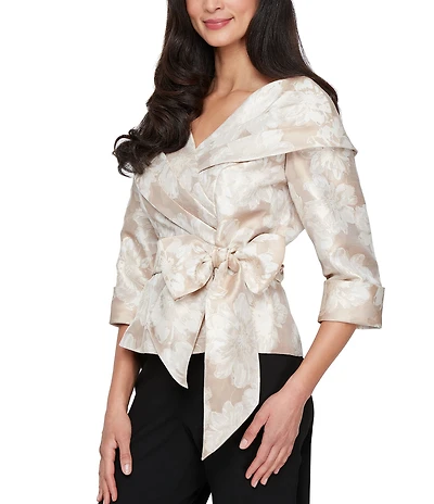 Alex Evenings Floral Print Portrait Collar Jacquard Blouse