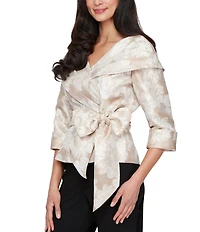 Alex Evenings Floral Print Portrait Collar Jacquard Blouse