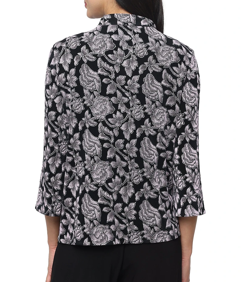 Alex Evenings Floral Print Slinky Glitter Knit 3/4 Sleeve Twinset