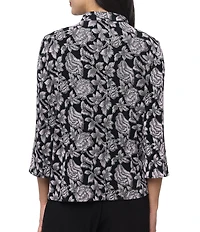 Alex Evenings Floral Print Slinky Glitter Knit 3/4 Sleeve Twinset