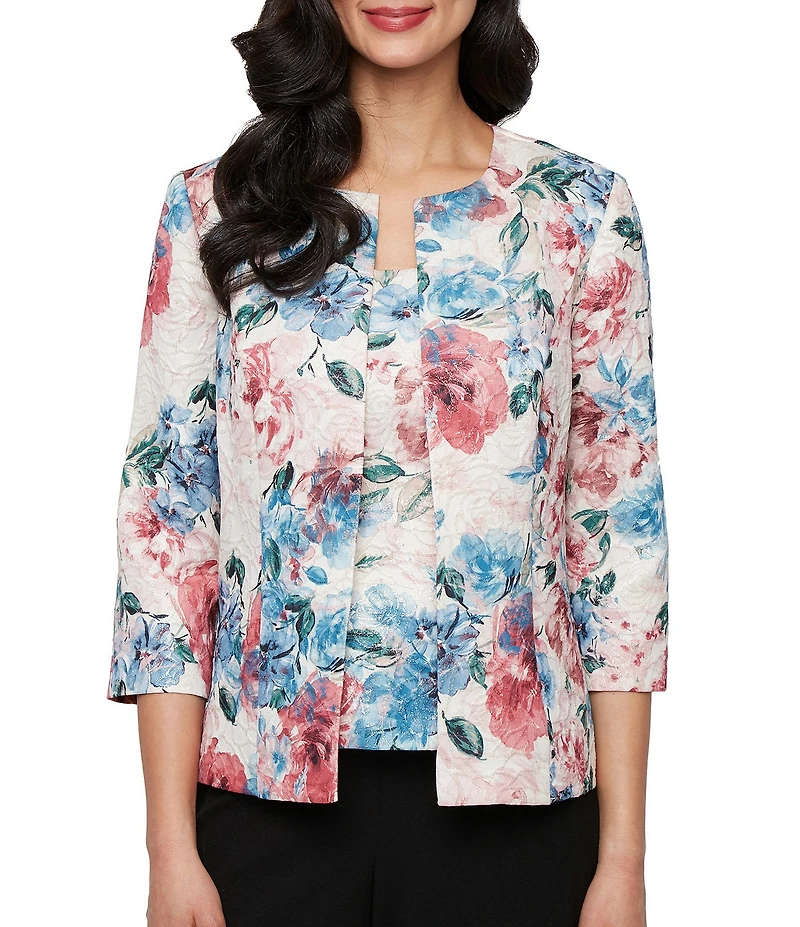 Alex Evenings Floral Printed Chiffon Jacquard Sheath Twinset