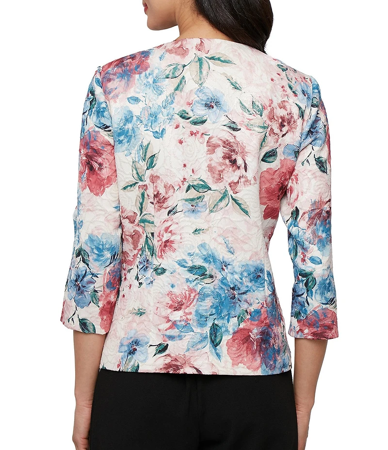 Alex Evenings Floral Printed Chiffon Jacquard Sheath Twinset