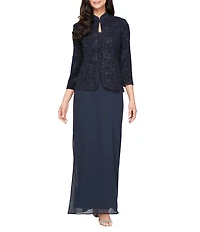 Alex Evenings Glitter Jacquard Knit Mandarin Neck Jacket Dess