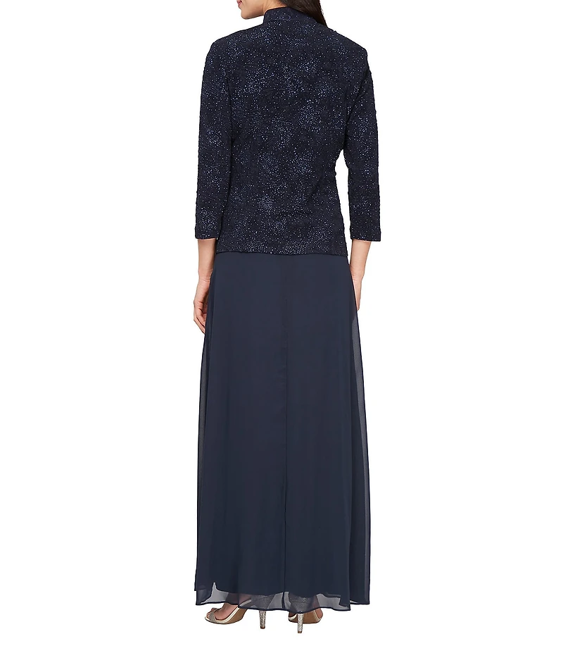 Alex Evenings Glitter Jacquard Knit Mandarin Neck Jacket Dess