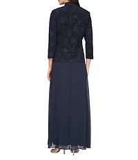 Alex Evenings Glitter Jacquard Knit Mandarin Neck Jacket Dess