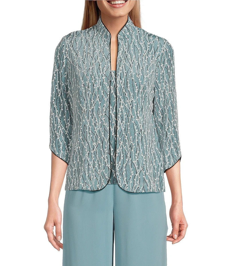 Alex Evenings Glitter Jersey Knit 3/4 Sleeve Mock Neck Twinset