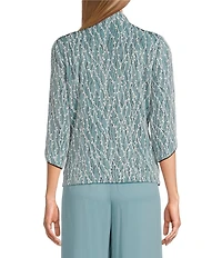 Alex Evenings Glitter Jersey Knit 3/4 Sleeve Mock Neck Twinset