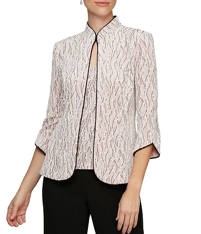 Alex Evenings Glitter Jersey Knit 3/4 Sleeve Mock Neck Twinset