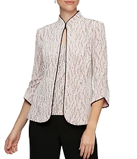 Alex Evenings Glitter Jersey Knit 3/4 Sleeve Mock Neck Twinset