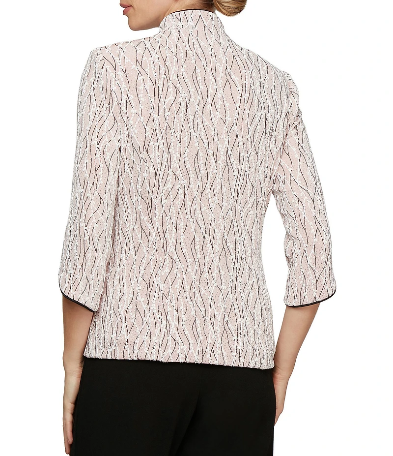 Alex Evenings Glitter Jersey Knit 3/4 Sleeve Mock Neck Twinset