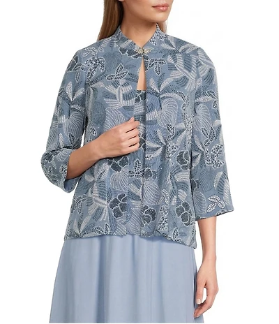 Alex Evenings Glitter Knit Crystal Rhinestone Closure 3/4 Sleeve Twinset