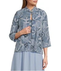 Alex Evenings Glitter Knit Crystal Rhinestone Closure 3/4 Sleeve Twinset