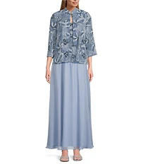 Alex Evenings Glitter Knit Crystal Rhinestone Closure 3/4 Sleeve Twinset