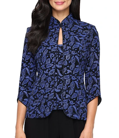 Alex Evenings Glitter Knit Mandarin Collar 3/4 Sleeve Twinset