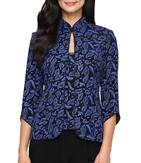 Alex Evenings Glitter Knit Mandarin Collar 3/4 Sleeve Twinset