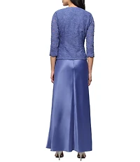 Alex Evenings Glitter Lace 3/4 Sleeve Square Neck Scallop Hem Bodice 2-Piece Jacket Gown