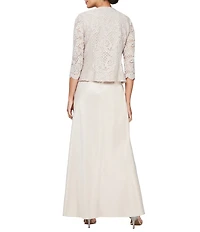 Alex Evenings Glitter Lace 3/4 Sleeve Square Neck Scallop Hem Bodice 2-Piece Jacket Gown