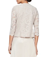 Alex Evenings Glitter Lace 3/4 Sleeve Square Neck Scallop Hem Bodice 2-Piece Jacket Gown