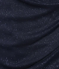 Alex Evenings Glitter Mesh Cowl Neck Cold Shoulder Cap Sleeve Side Slit Ruched Gown