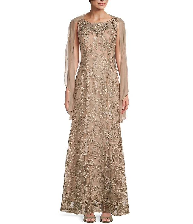 Alex Evenings Illusion Round Neck Sleeveless Embroidered Lace Shawl A-Line Dress | Brazos Mall Alex Evenings Illusion Round Neck Sleeveless Embroidered Lace Shawl A-Line Dress | Brazos Mall