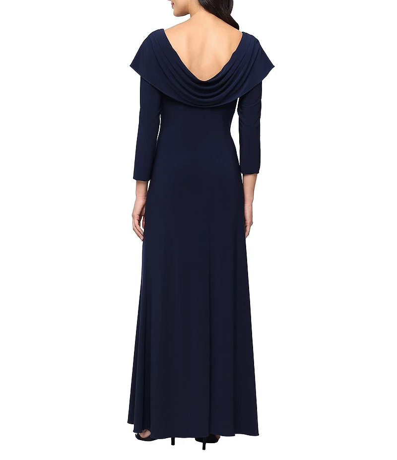 Alex Evenings Jersey 3/4 Sleeve Cowl Neck Embellished A-Line Dress