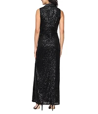 Alex Evenings Knot Front Sleeveless V Neck Sequin Dress